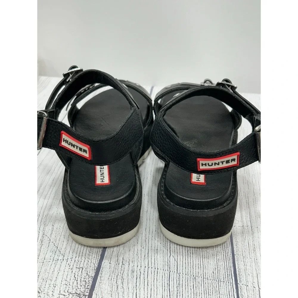 Hunter Sandals Womens Size 8? Black Leather Double Buckle Strap Platform Chunky